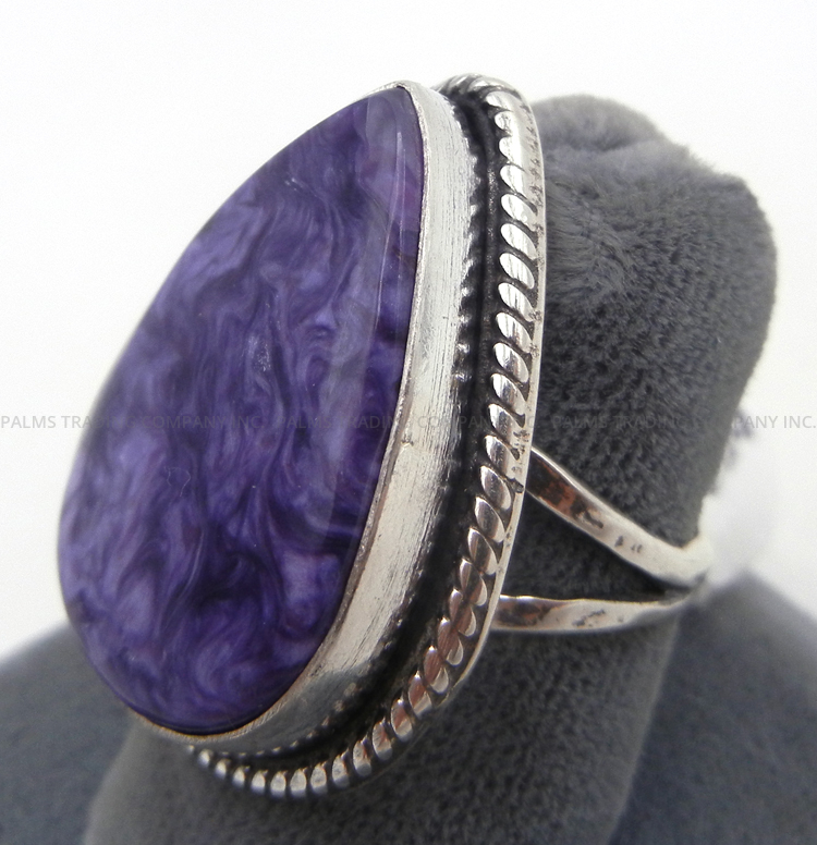 Navajo Joe Begay Tear Drop Charoite and Sterling Silver Ring - Image 3