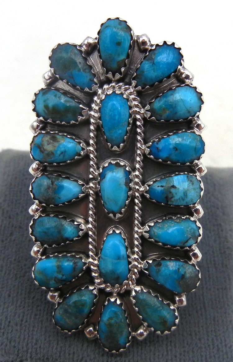 Navajo adjustable turquoise cluster and sterling silver ring by Ophelia Moses
