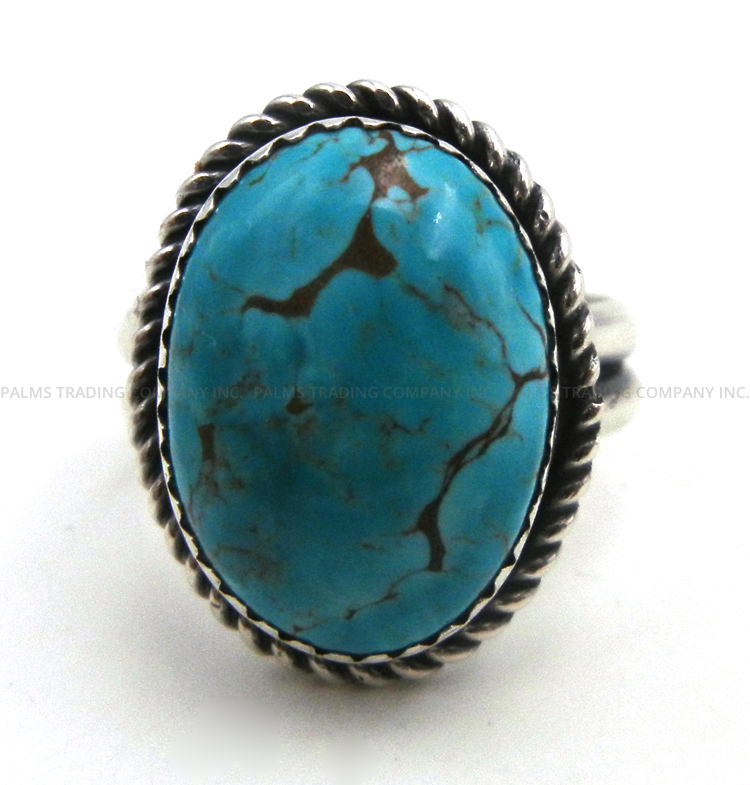 Navajo adjustable oval turquoise and sterling silver ring by Randal Endito