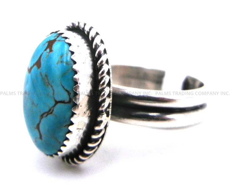 Navajo Randal Endito Adjustable Oval Turquoise and Sterling Silver Ring - Image 3