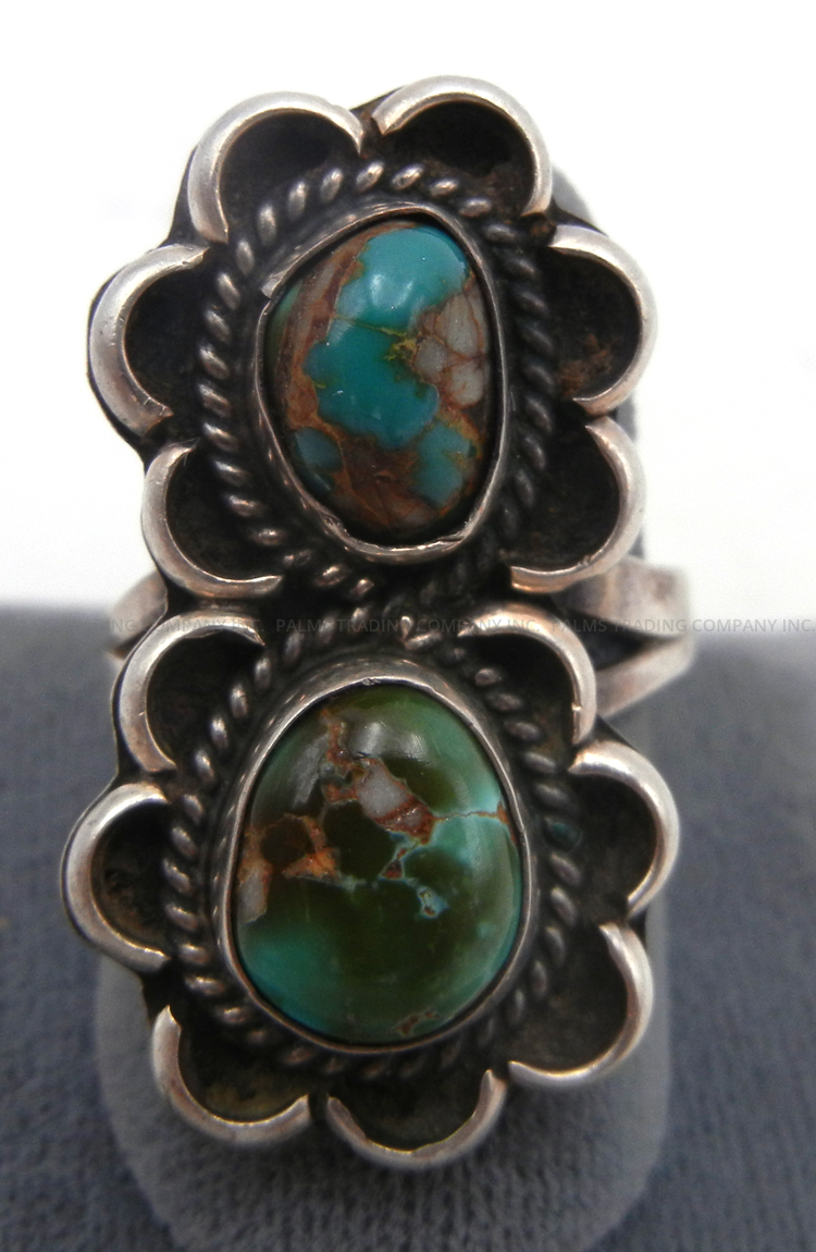 Navajo vintage double turquoise and sterling silver ring
