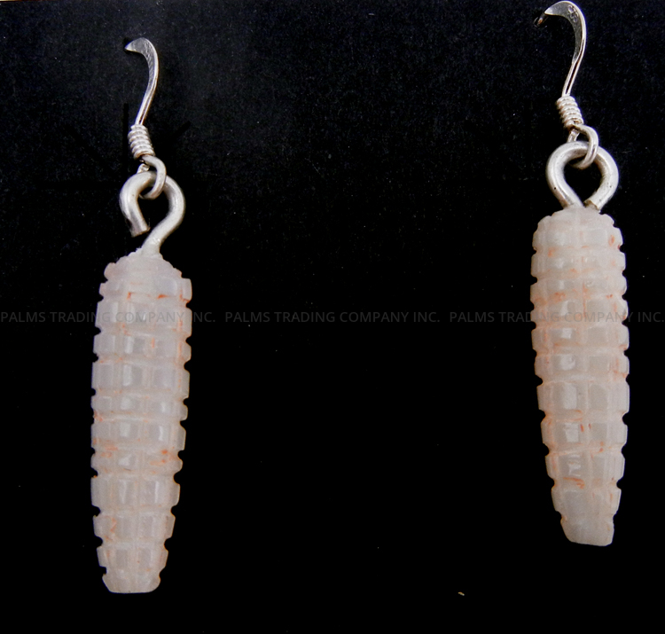 Zuni white mother of pearl carved corn cob dangle earrings