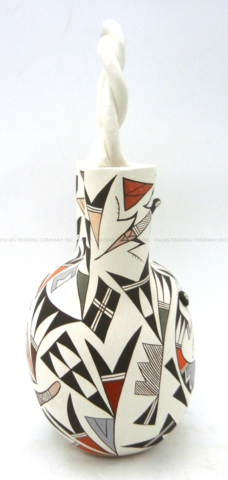 Acoma Judy Lewis Handmade and Hand Painted Polychrome Multi-Pattern Wedding Vase with Twisted Handle - Image 3