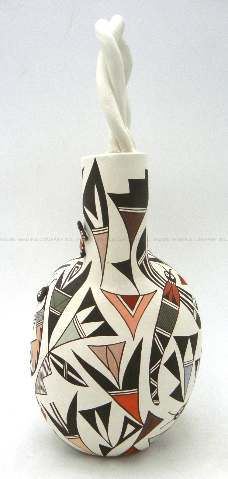 Acoma Judy Lewis Handmade and Hand Painted Polychrome Multi-Pattern Wedding Vase with Twisted Handle - Image 5