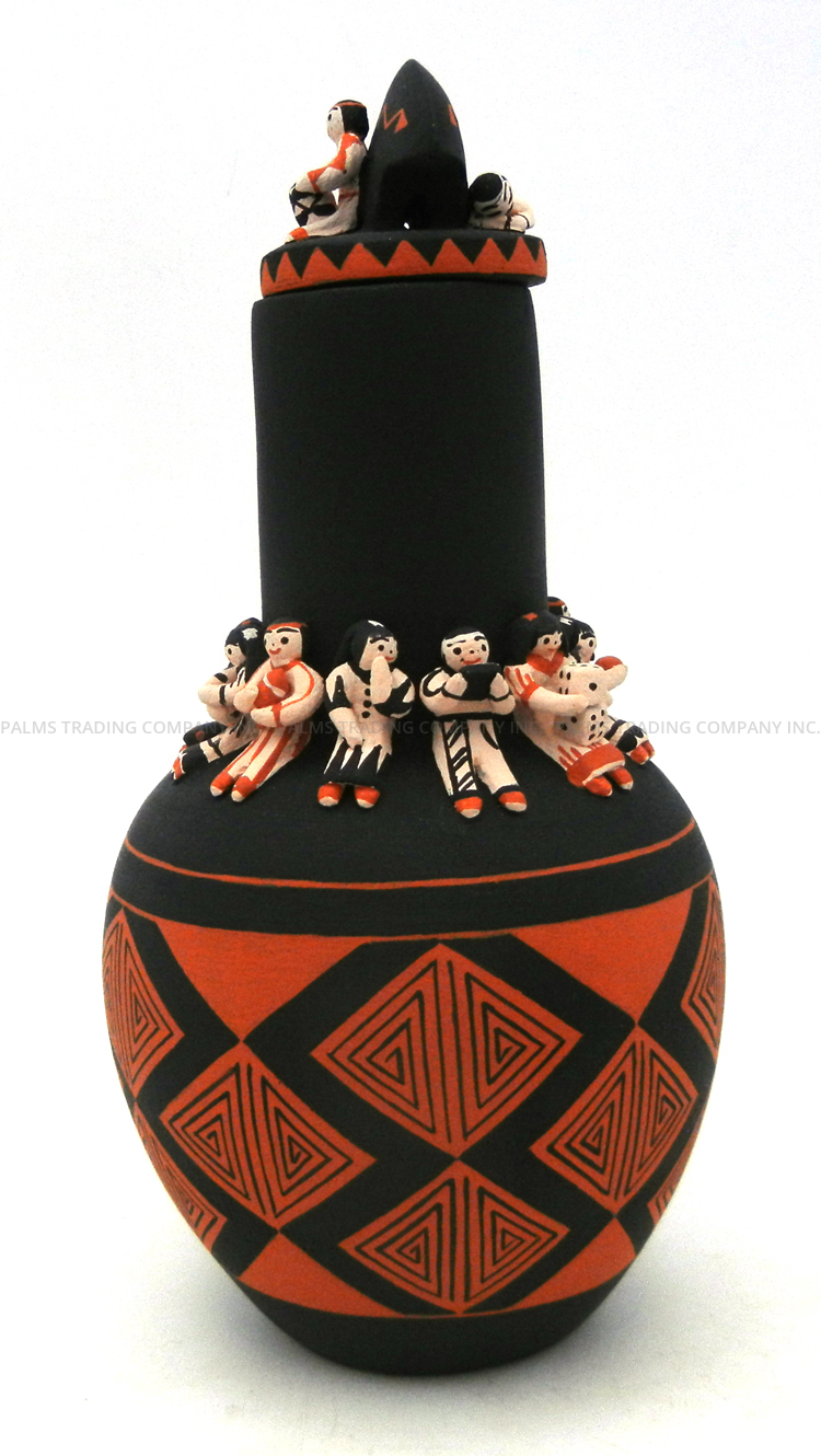 Cochiti/San Felipe Dena Suina Handmade Lidded Vase with Bear and Thirteen Children - Image 5