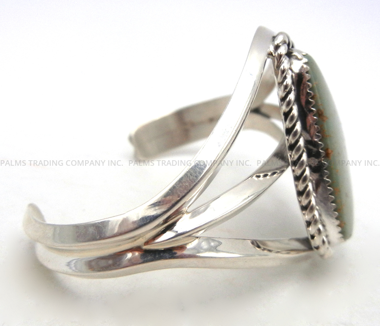 Navajo Elroy Chavez Matte Green Turquoise and Sterling Silver Cuff Bracelet - Image 2