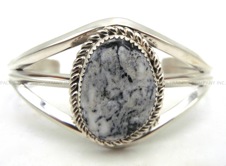 Navajo white buffalo and sterling silver cuff bracelet by Elroy Chavez