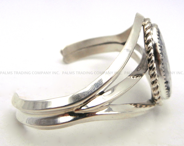 Navajo Elroy Chavez White Buffalo and Sterling Silver Cuff Bracelet - Image 2