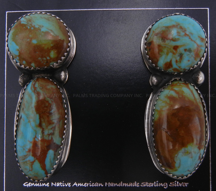 Navajo double turquoise and sterling silver post dangle earrings by Jolene Begay