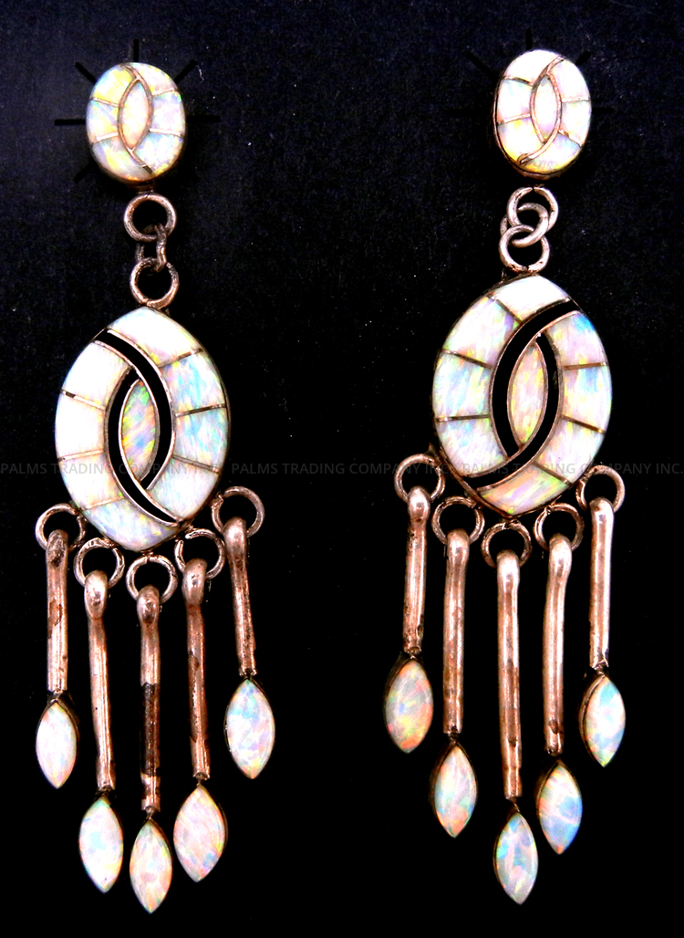 Zuni vintage lab opal and sterling silver inlay hummingbird pattern post dangle earrings
