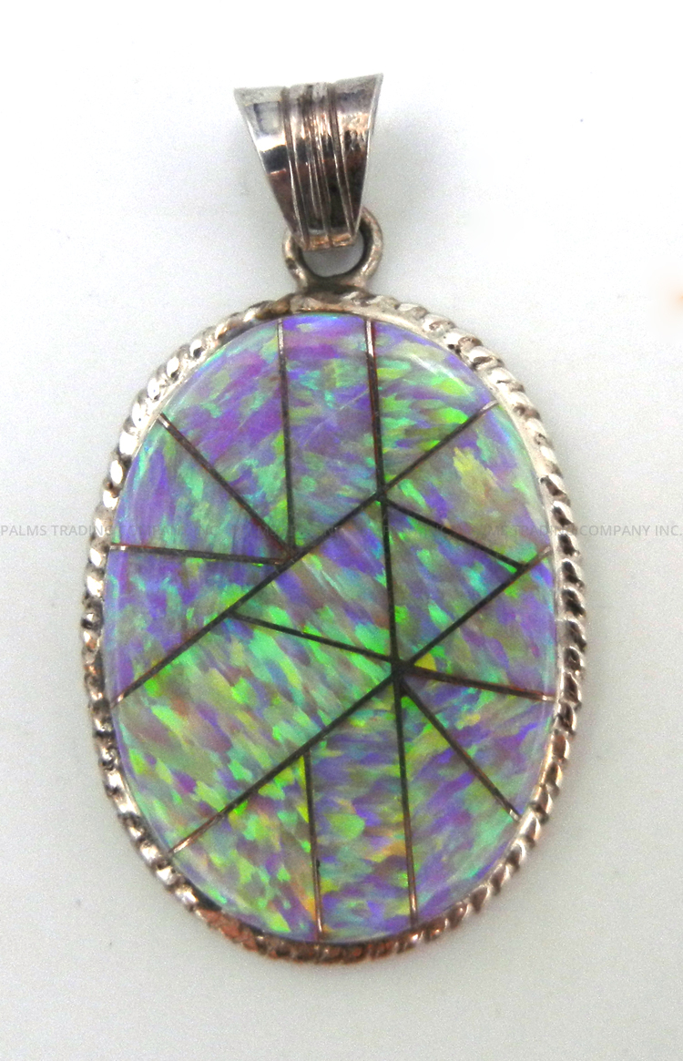 Zuni pink lab opal and sterling silver inlay pendant