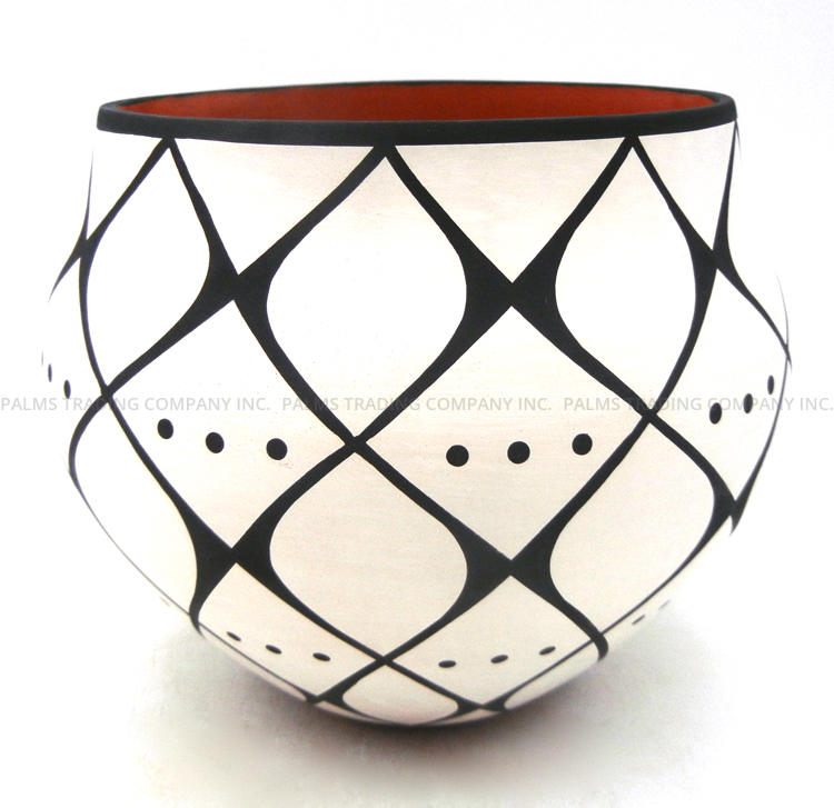Acoma handmade and hand painted black and white butterfly pattern jar by David Antonio