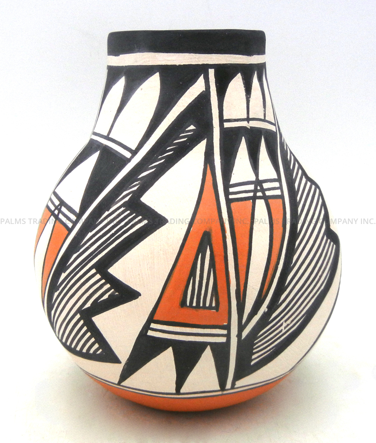Acoma Beverly Garcia Handmade and Hand Painted Polychrome Feather and Weather Pattern Vase - Image 3