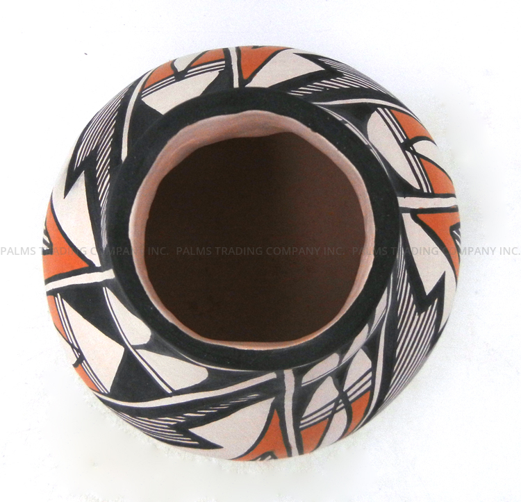 Acoma Beverly Garcia Handmade and Hand Painted Polychrome Feather and Weather Pattern Vase - Image 4