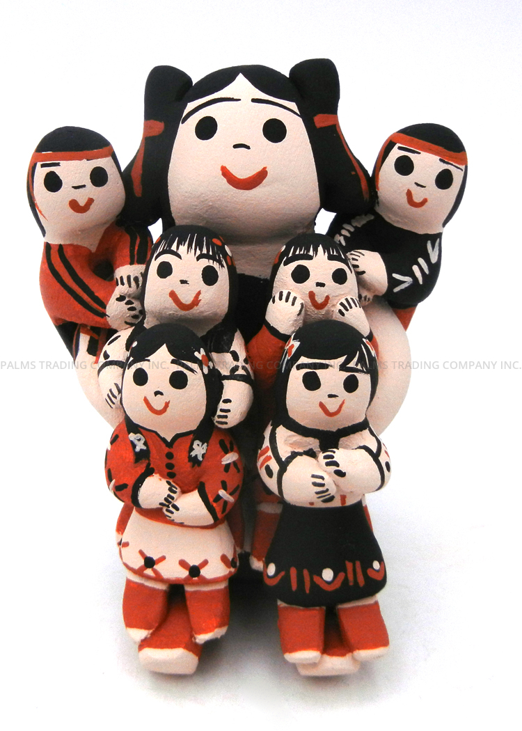 Cochiti seated storyteller figurine with six children by Mary Herrera