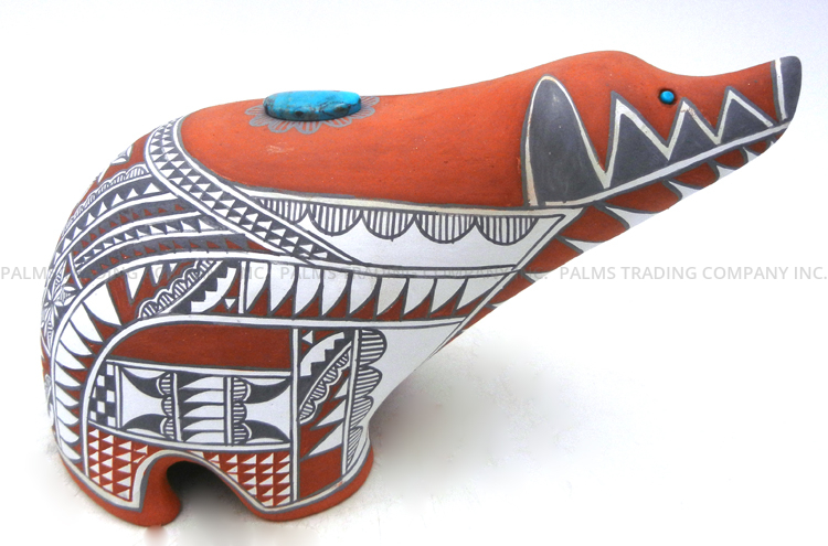 Jemez Scott Small Handmade and Hand Painted Polychrome Bear Figurine with Turquoise Accents - Image 3