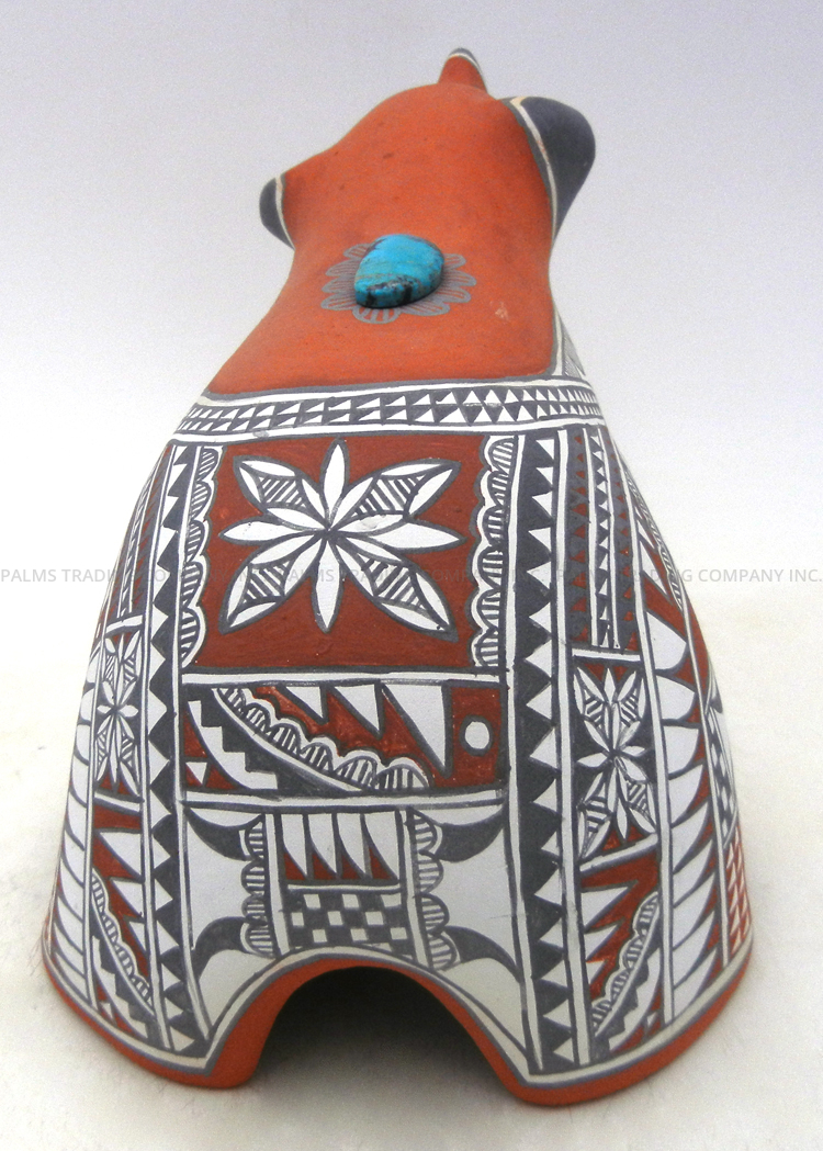 Jemez Scott Small Handmade and Hand Painted Polychrome Bear Figurine with Turquoise Accents - Image 4