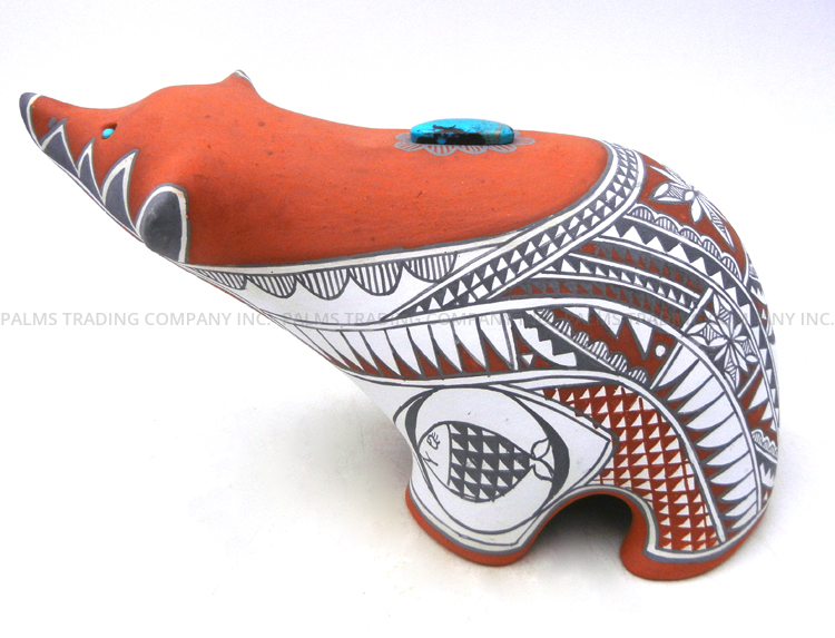 Jemez Scott Small Handmade and Hand Painted Polychrome Bear Figurine with Turquoise Accents - Image 5