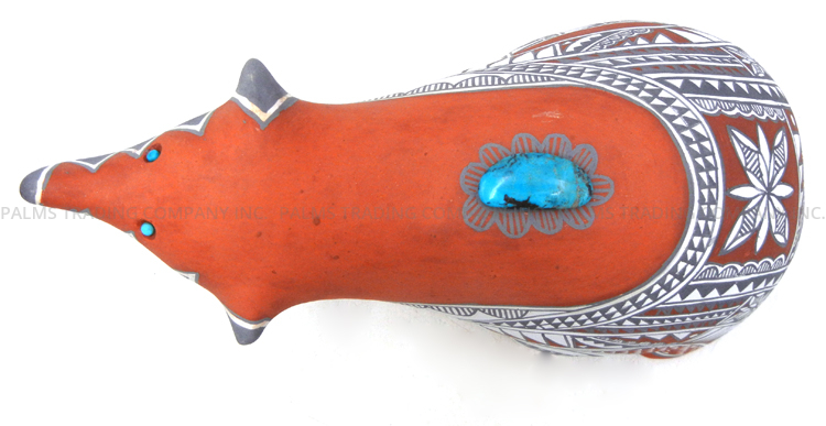 Jemez Scott Small Handmade and Hand Painted Polychrome Bear Figurine with Turquoise Accents - Image 6