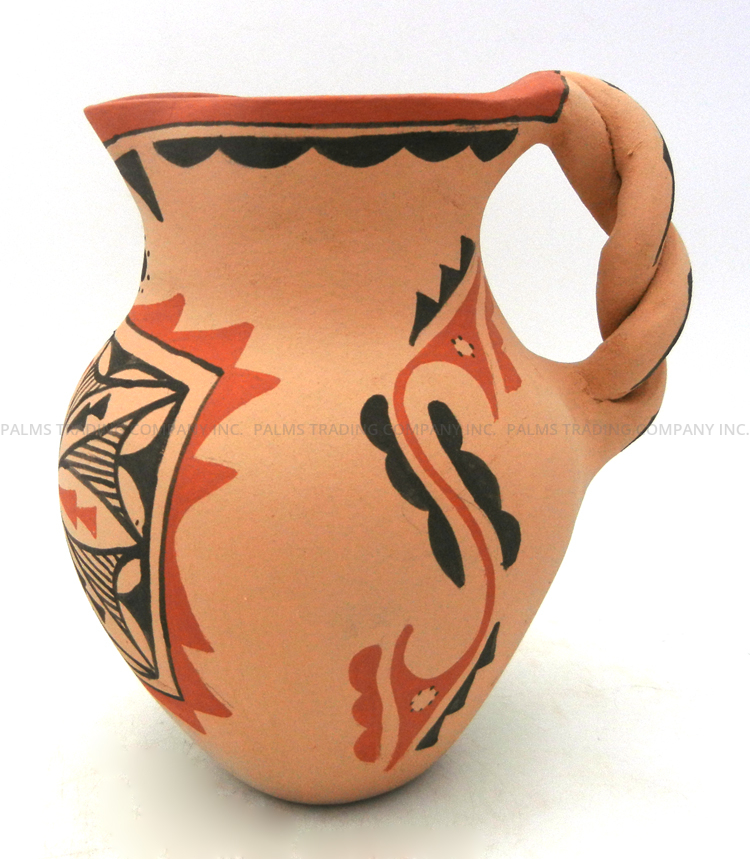 Jemez Martilla Madalena Handmade and Hand Painted Polychrome Pitcher with Twisted Handle - Image 2