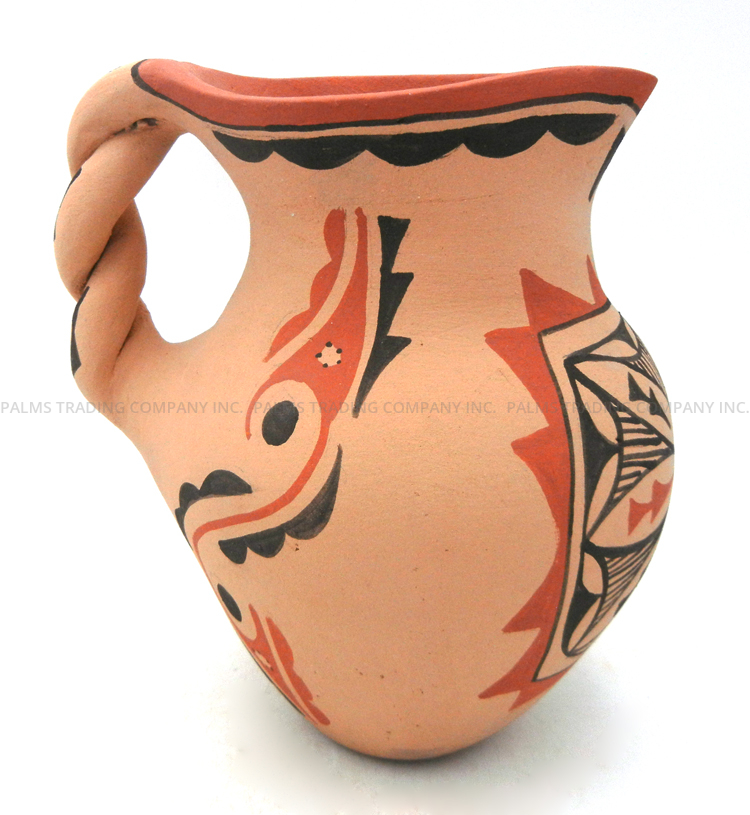 Jemez Martilla Madalena Handmade and Hand Painted Polychrome Pitcher with Twisted Handle - Image 4