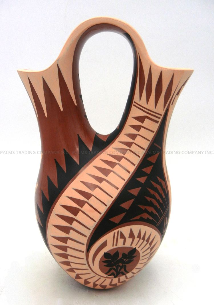 Jemez handmade, painted and polished polychrome multi-pattern wedding vase by Geraldine Sandia