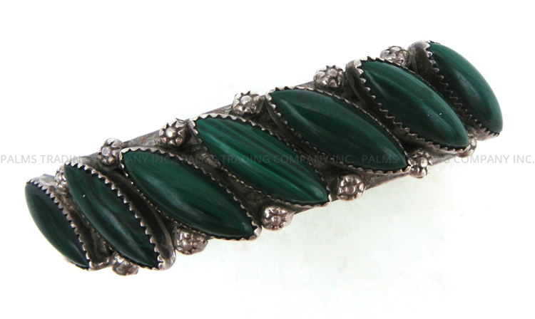 Navajo malachite and sterling silver row cuff bracelet