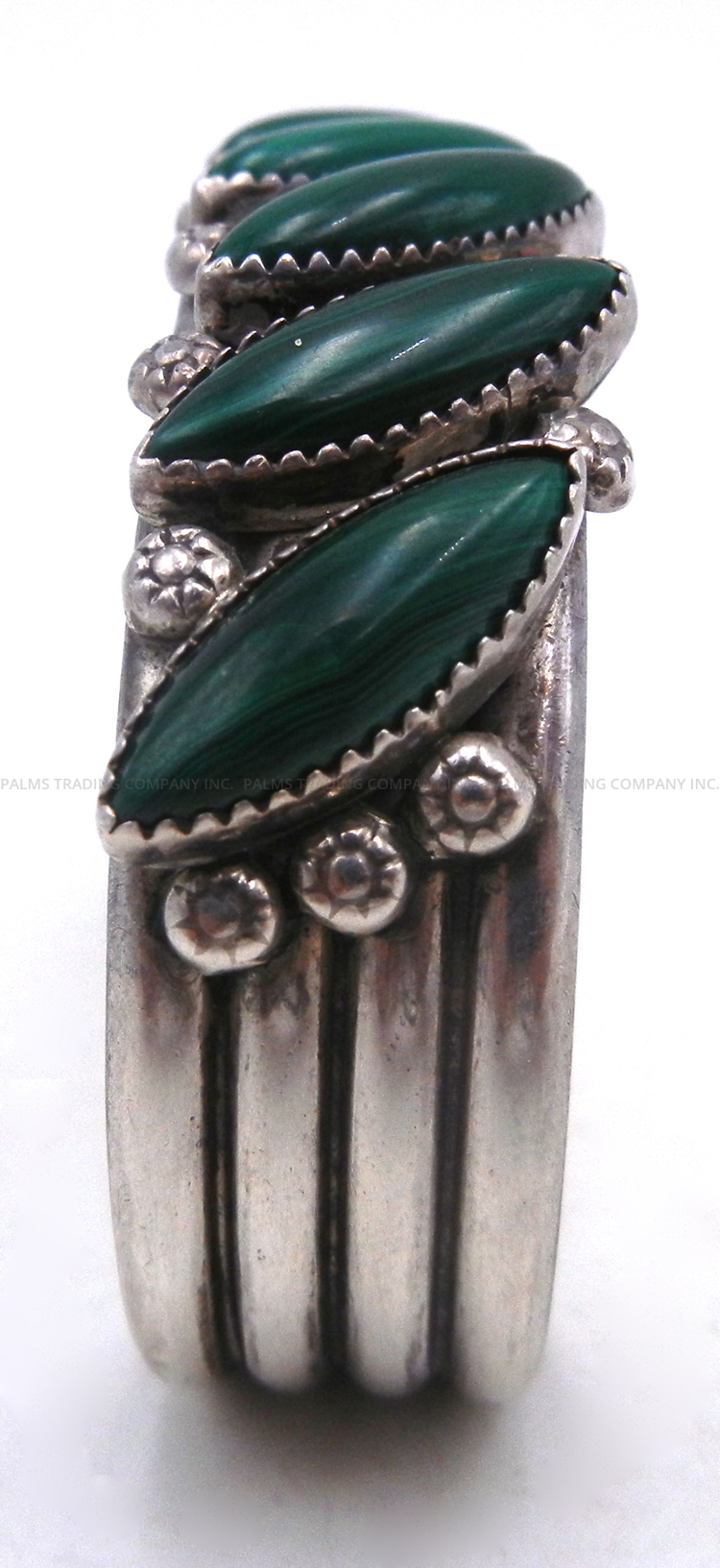 Navajo Malachite and Sterling Silver Row Cuff Bracelet - Image 2