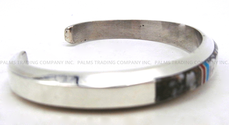 Navajo Wayne Muskett Wild Horse, Turquoise, Coral and Sterling Silver Inlay Cuff Bracelet - Image 2