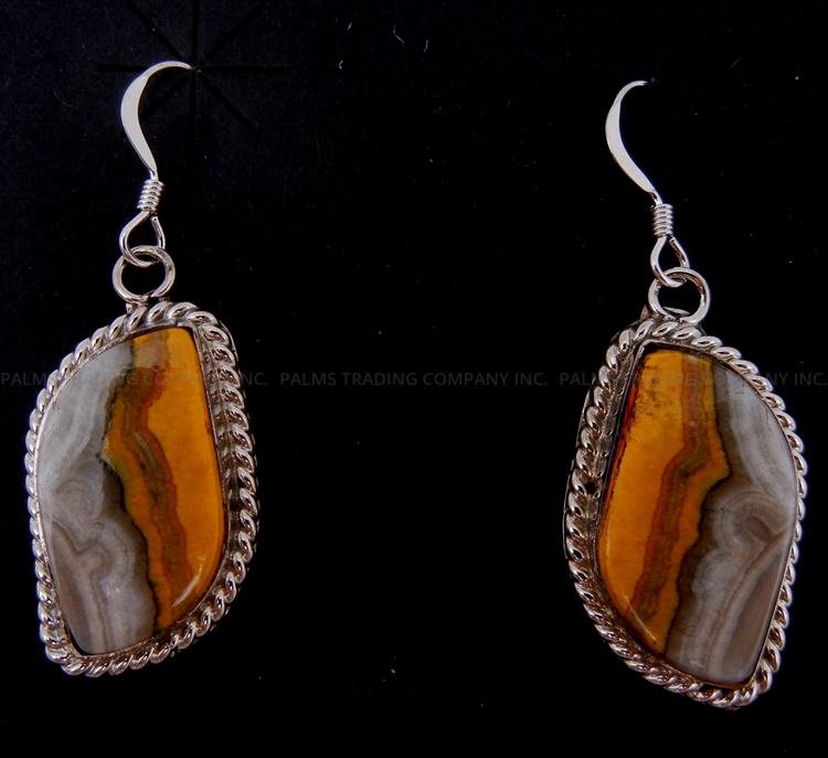 Navajo bumblebee jasper and sterling silver dangle earrings by Julia Etsitty