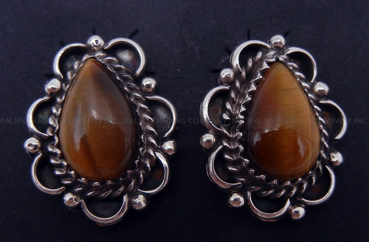 Navajo small tiger eye and sterling silver post earrings