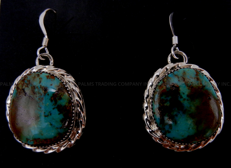 Navajo green turquoise and sterling silver dangle earrings